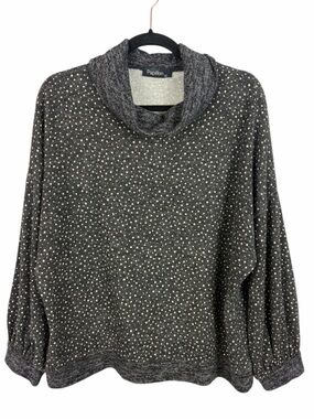 Papillon Grey Polka Dot Sweater Cowl Neck Knit Top Balloon Sleeve Size Large